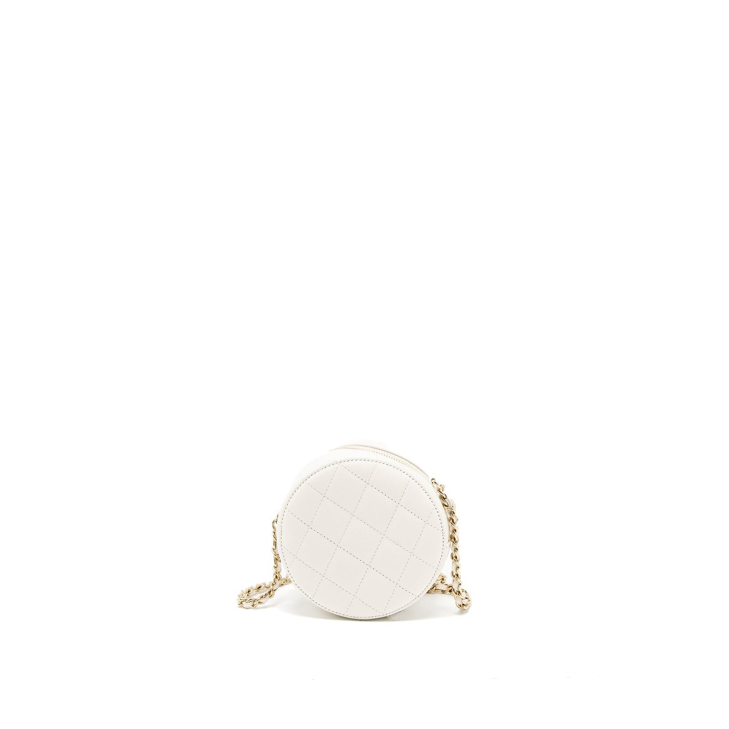 Chanel Round Caviar LGHW White Clutch Bag