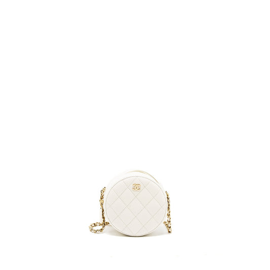 Chanel Round Caviar LGHW White Clutch Bag