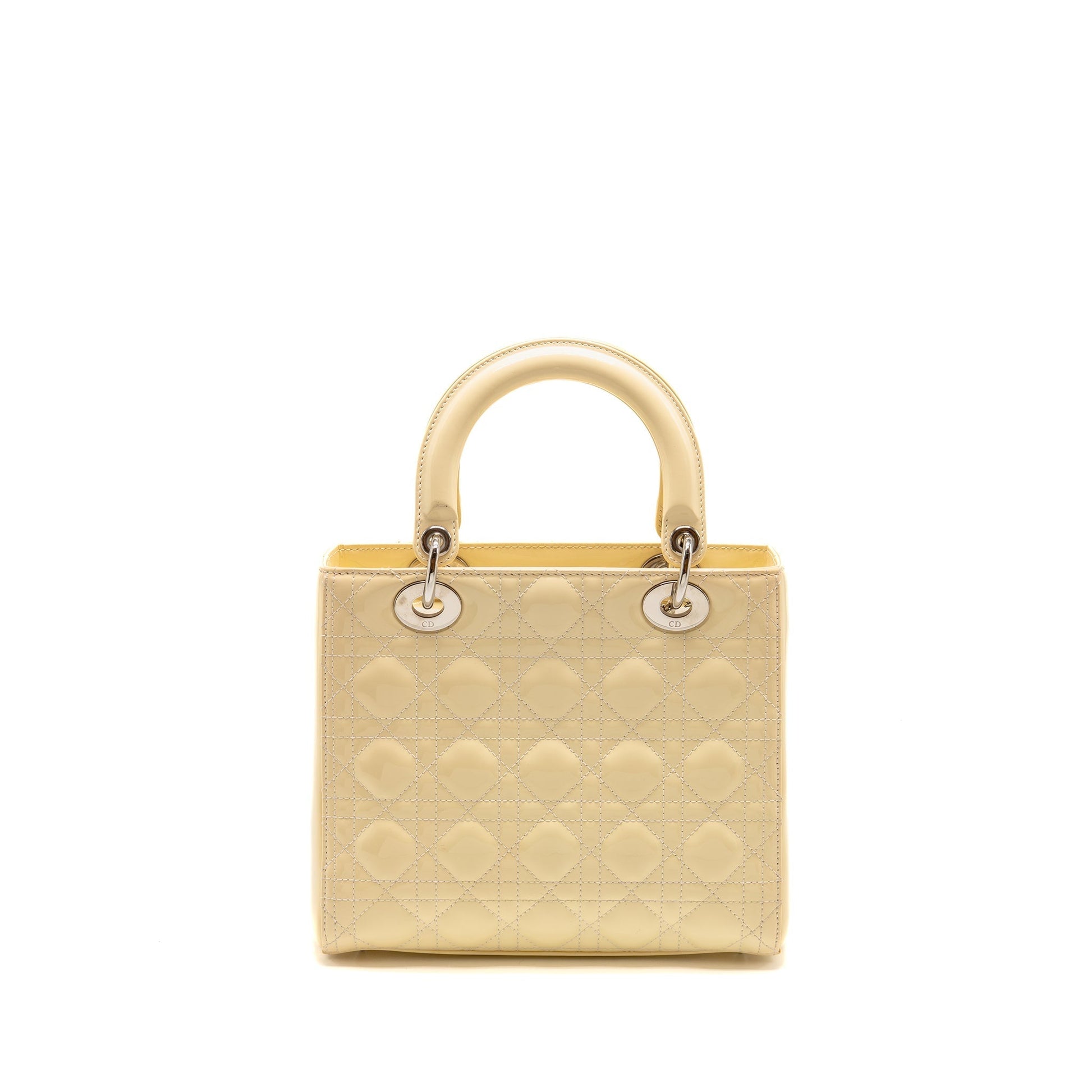 Dior Lady Patent Light Yellow Handbag Medium Travel Bag