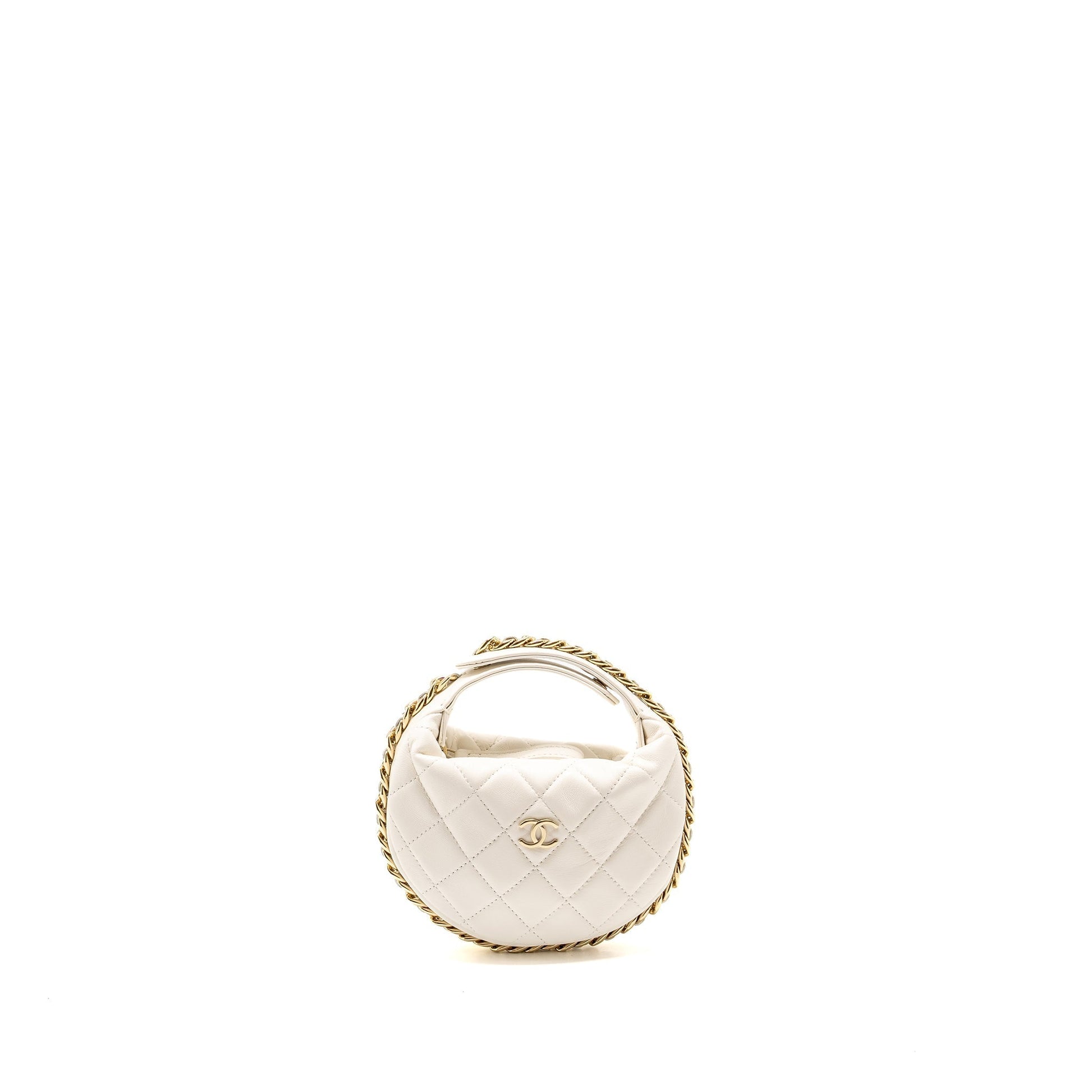Chanel 23C Round Lambskin LGHW Microchip White Clutch Bag Microchip 2