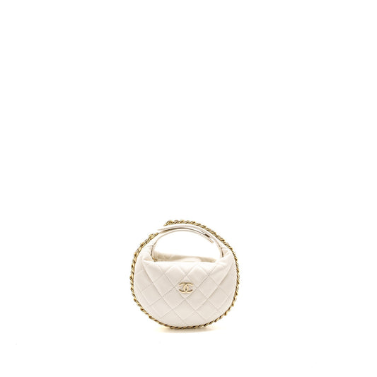 Chanel 23C Round Lambskin LGHW Microchip White Clutch Bag Microchip 2