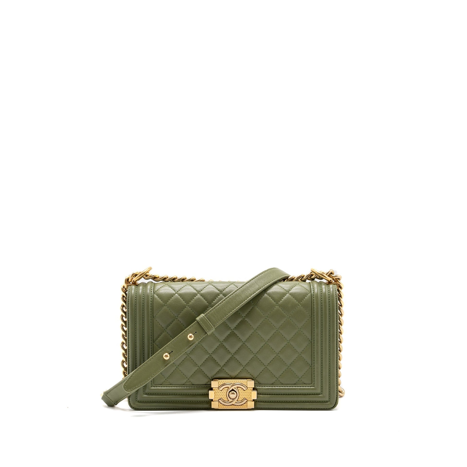 Chanel boy lambskin GHW Black Green Handbag