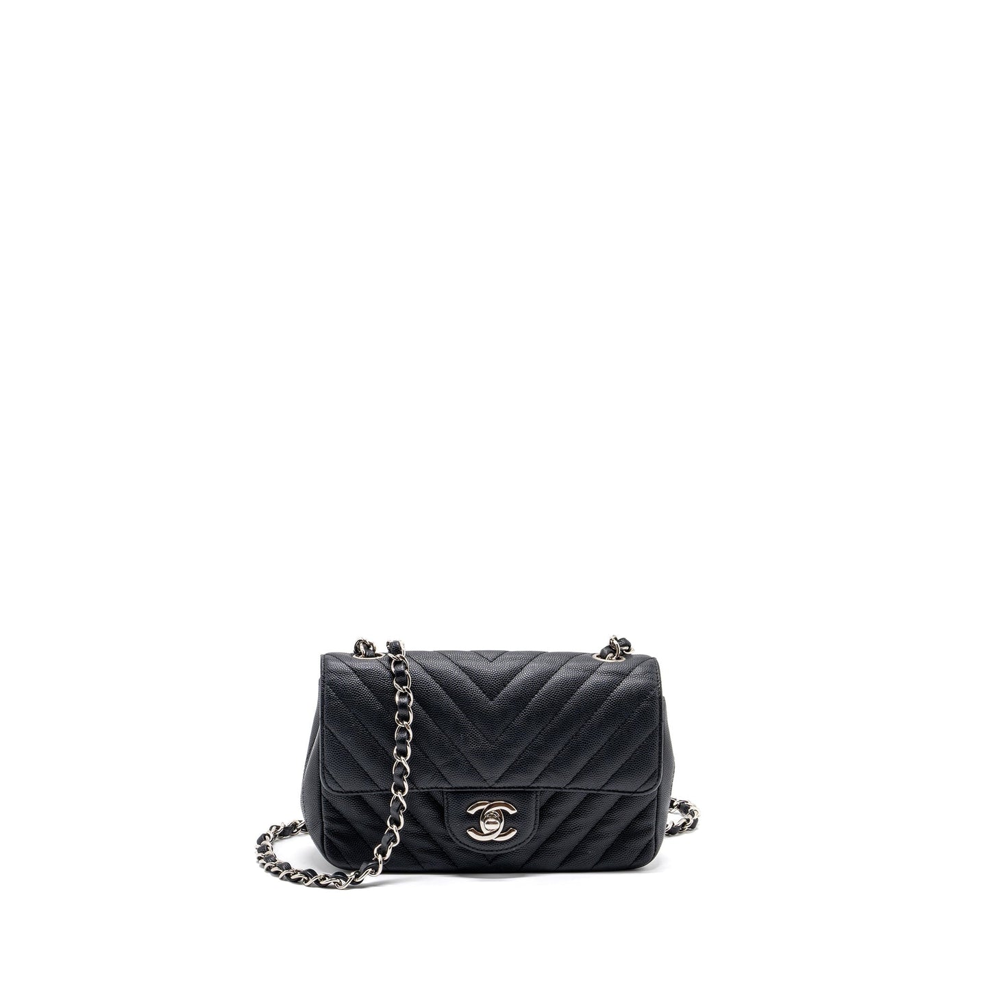 Chanel Rectangular Flap Chevron Caviar SHW Black Shoulder Bag
