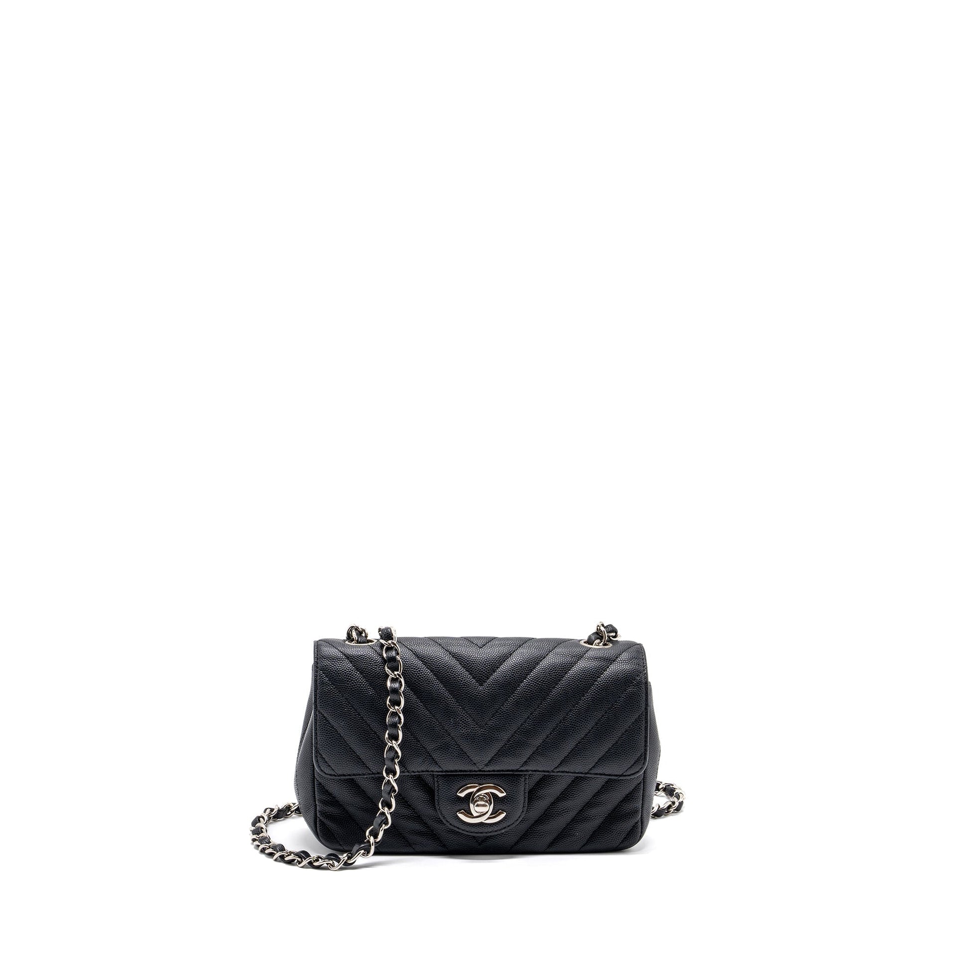 Chanel Rectangular Flap Chevron Caviar SHW Black Shoulder Bag