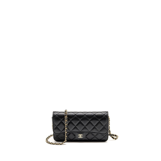 Chanel Quilted CC on Caviar LGHW Microchip Black Clutch Bag