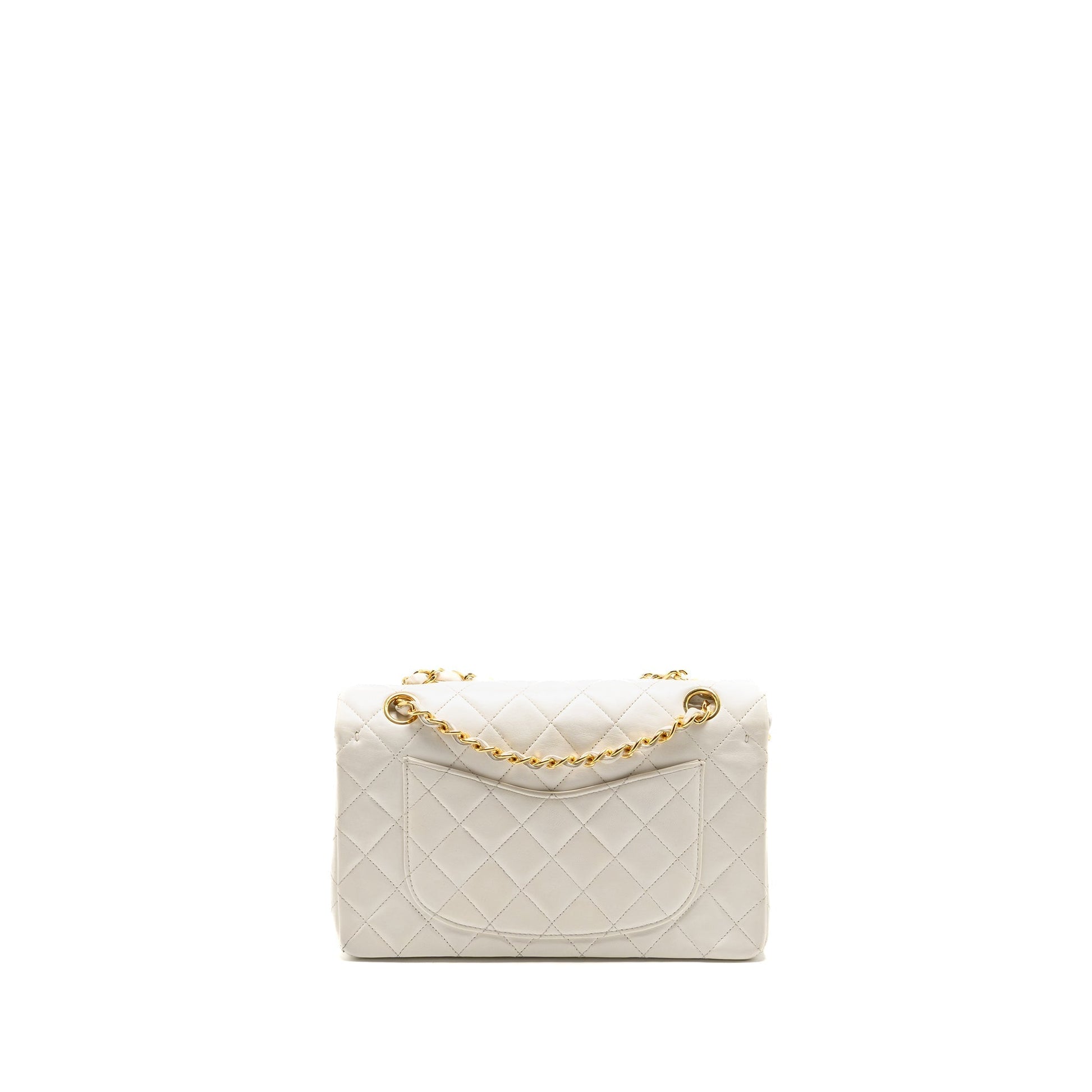 Chanel Classic Double Flap Lambskin GHW White Small Shoulder Bag