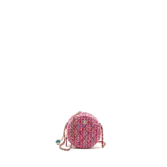 Chanel Round Tweed LGHW Multicolour Pink Clutch Bag