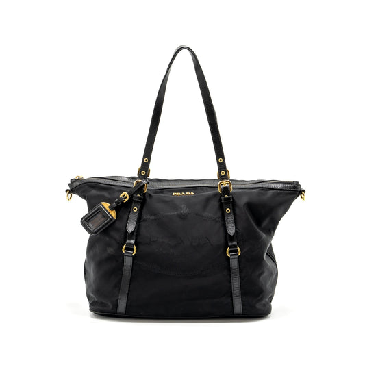 Prada Zip Purse Handbag Nylon Black Travel Bag