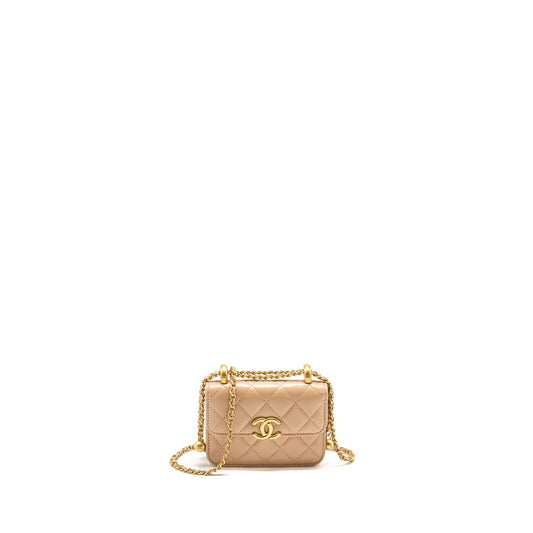 Chanel 21A Crush Flap Adjustable Calfskin GHW Gold Beige Clutch Bag