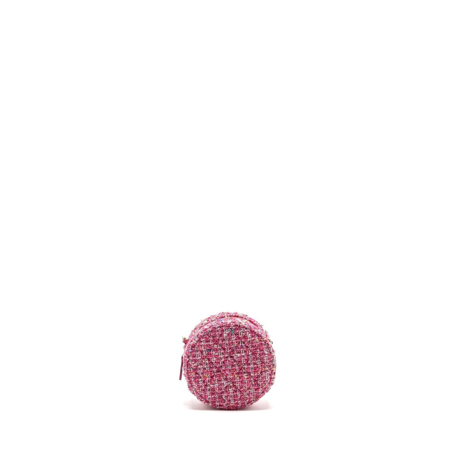 Chanel Round Tweed LGHW Multicolour Pink Clutch Bag