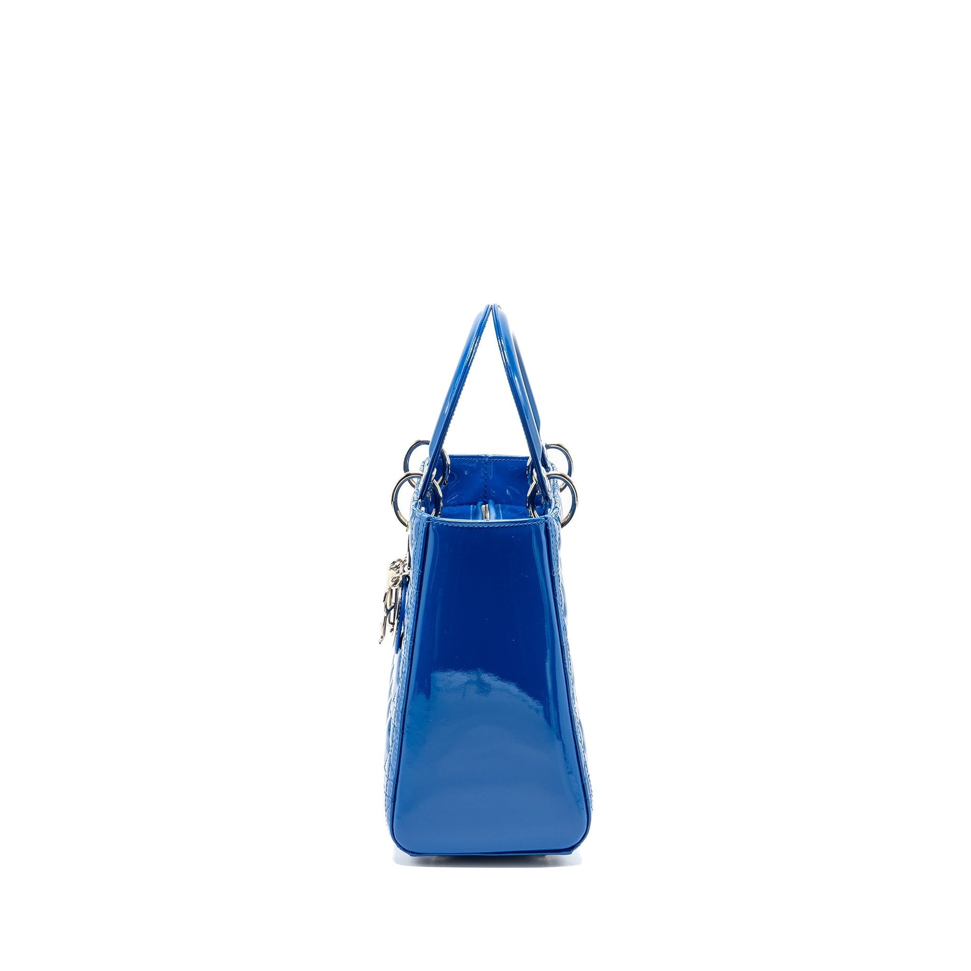 Dior Lady Patent Handbag Blue Medium Travel Bag