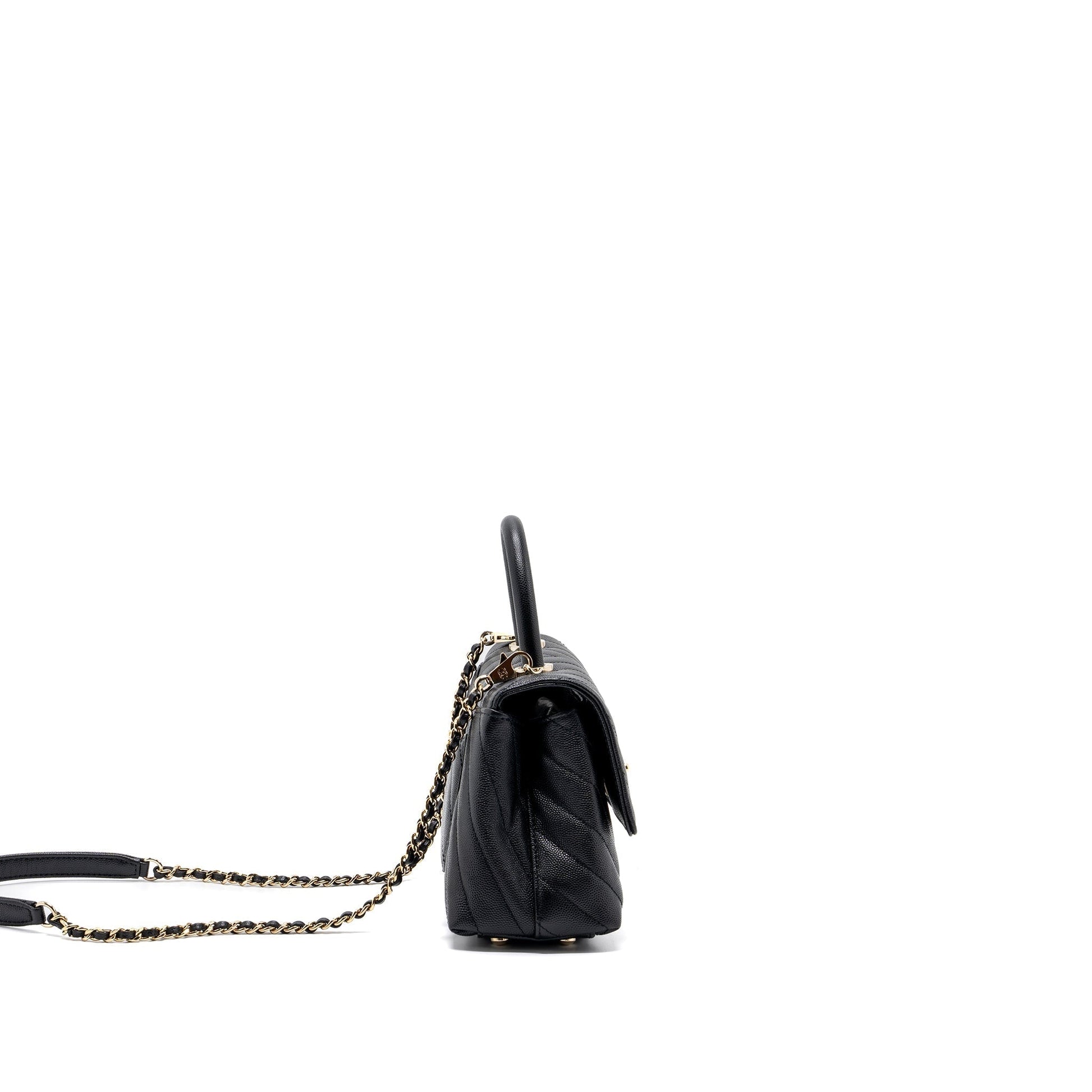 Chanel Coco Handle Chevron Caviar LGHW Black Small Handbag