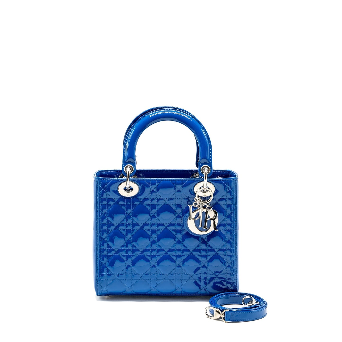 Dior Lady Patent Handbag Blue Medium Travel Bag