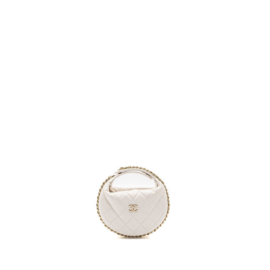 Chanel 23C Round Lambskin LGHW microchip White Clutch Bag Microchip 1
