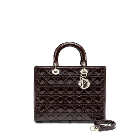 Dior Lady Patent Burgundy Handbag Large Travel Bag