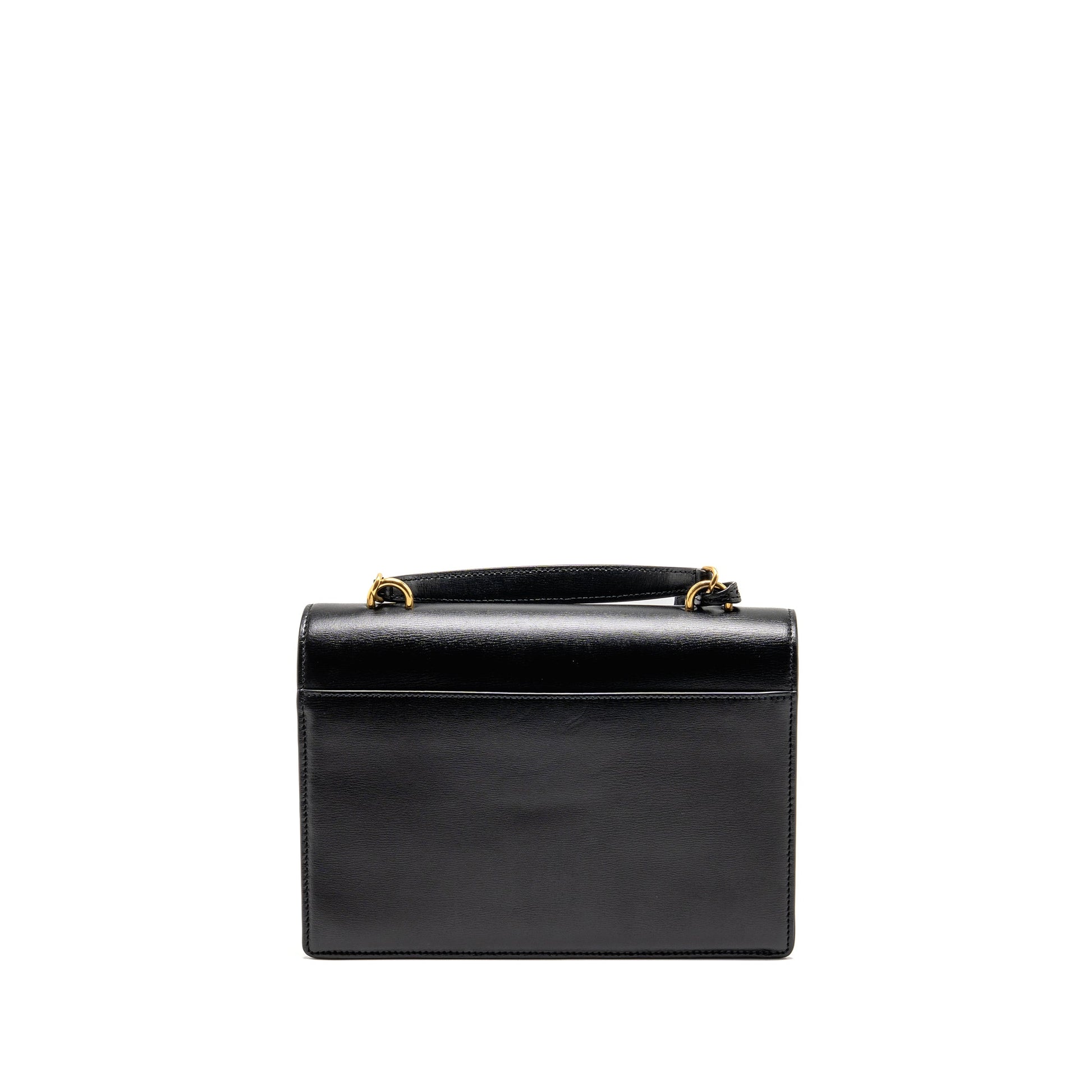 YSL Saint Laurent Top Handle Sunset Purse Calfskin Travel Bag Black Medium