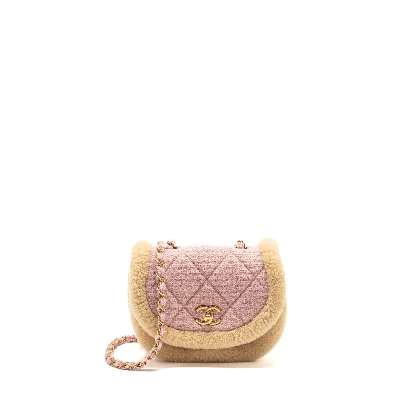 Chanel 22K Cozy Coco Round Flap Tweed Pink Shoulder Bag