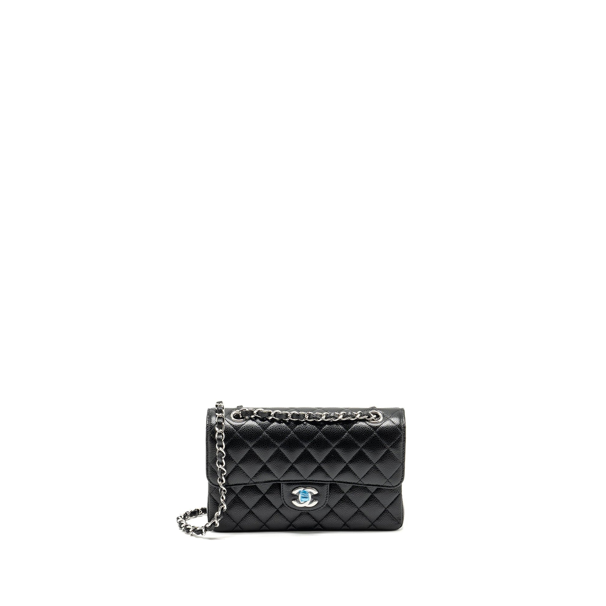 Chanel Classic Double Flap Caviar SHW Microchip Black Small Shoulder Bag 6