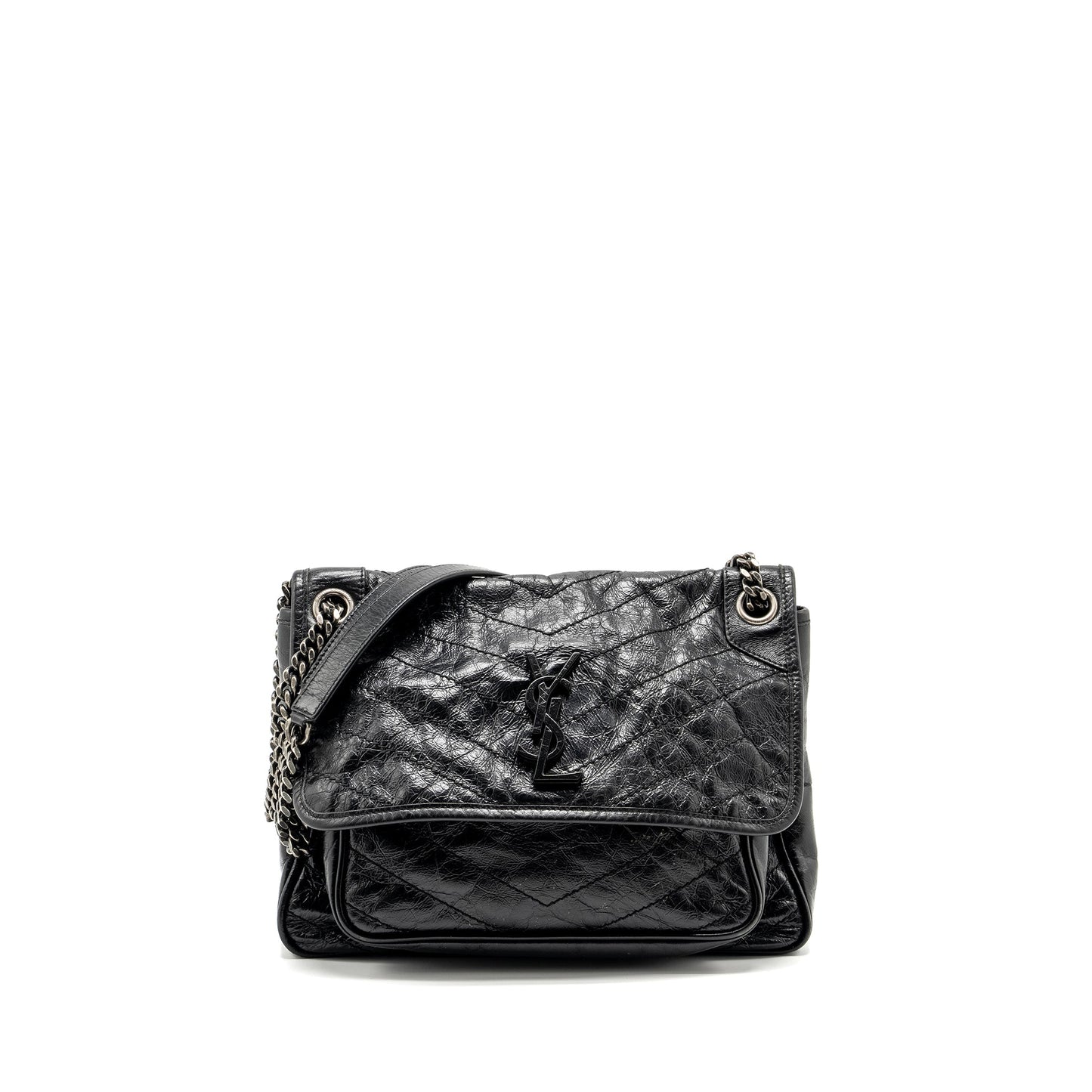 YSL Saint Laurent Niki Purse Shiny Calfskin Travel Bag Black Medium
