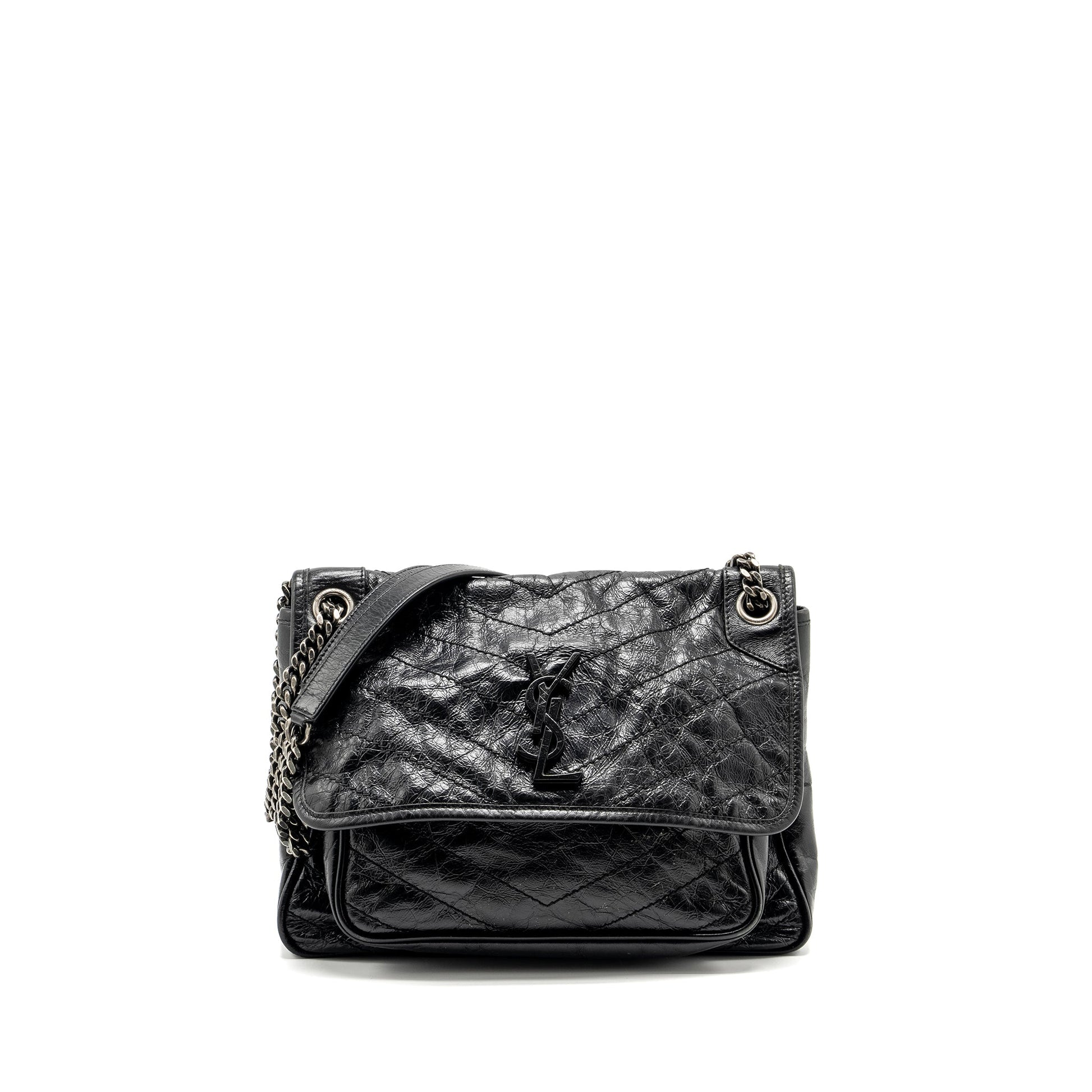 YSL Saint Laurent Niki Purse Shiny Calfskin Travel Bag Black Medium
