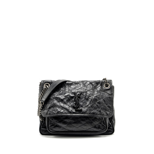 YSL Saint Laurent Niki Purse Shiny Calfskin Travel Bag Black Medium
