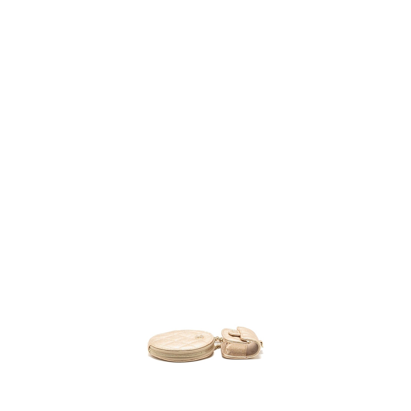 Chanel ROUND Clip on Purse DUO Charm Gold Key Chain Quilted Lambskin