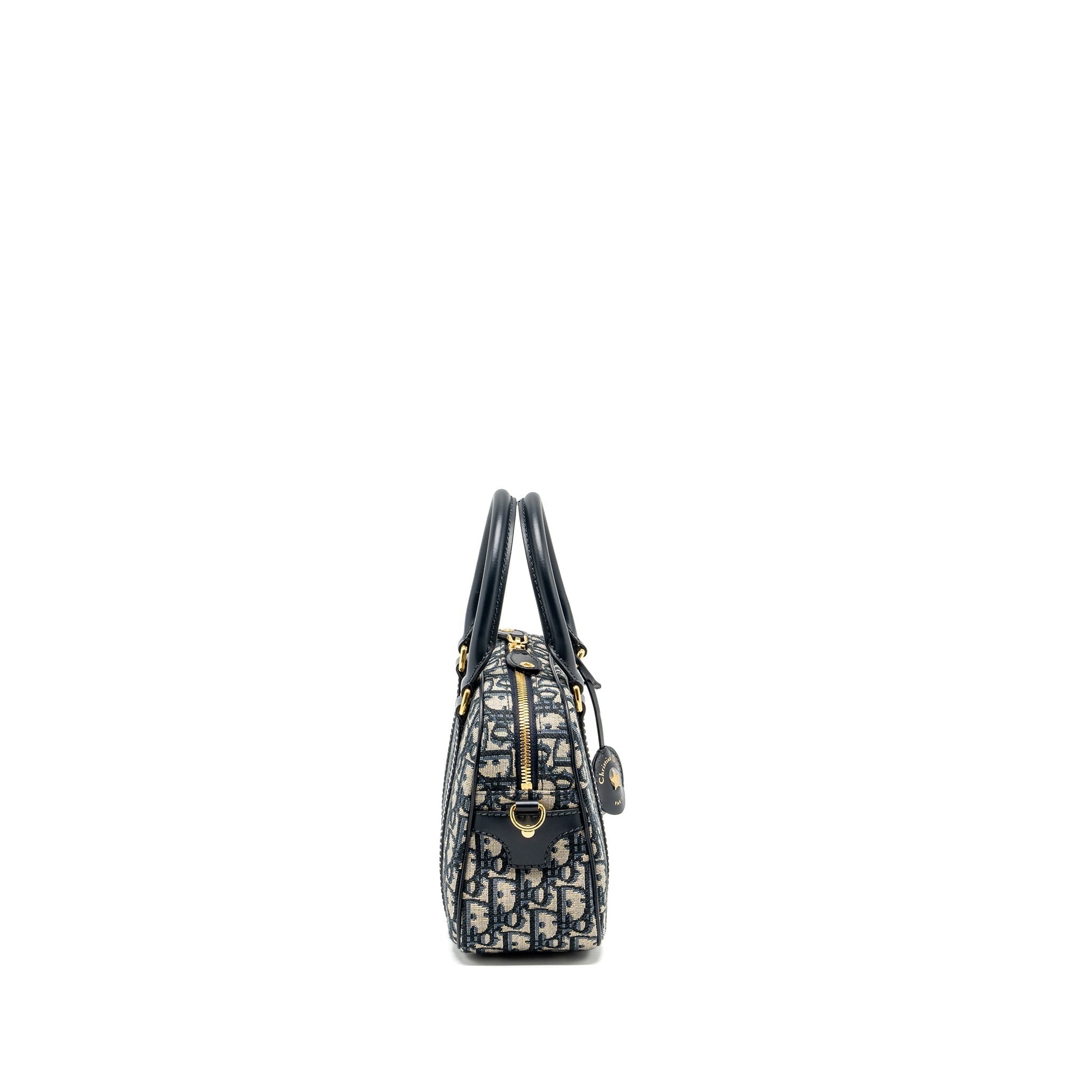 Dior Bowling Purse Oblique Handbag Canvas Blue Travel Bag