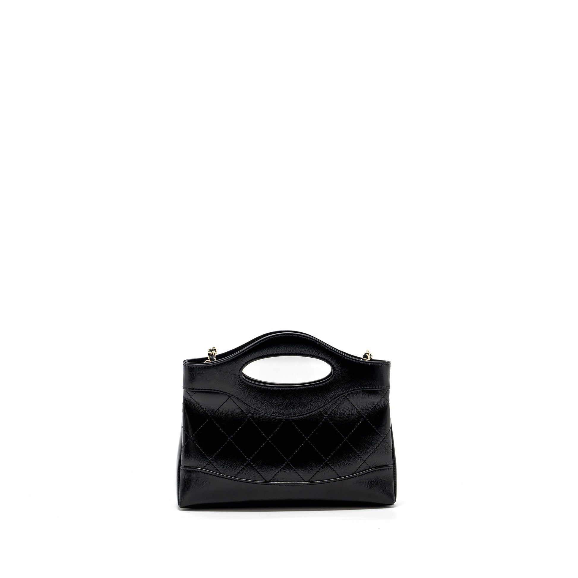 Chanel 24C 31 shiny calfskin LGHW microchip Black Clutch Bag Black Lghw