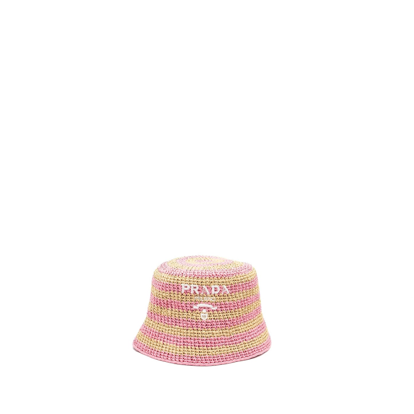 Prada Size M Bucket Hat Handbag Raffia Pink Bucket Bag