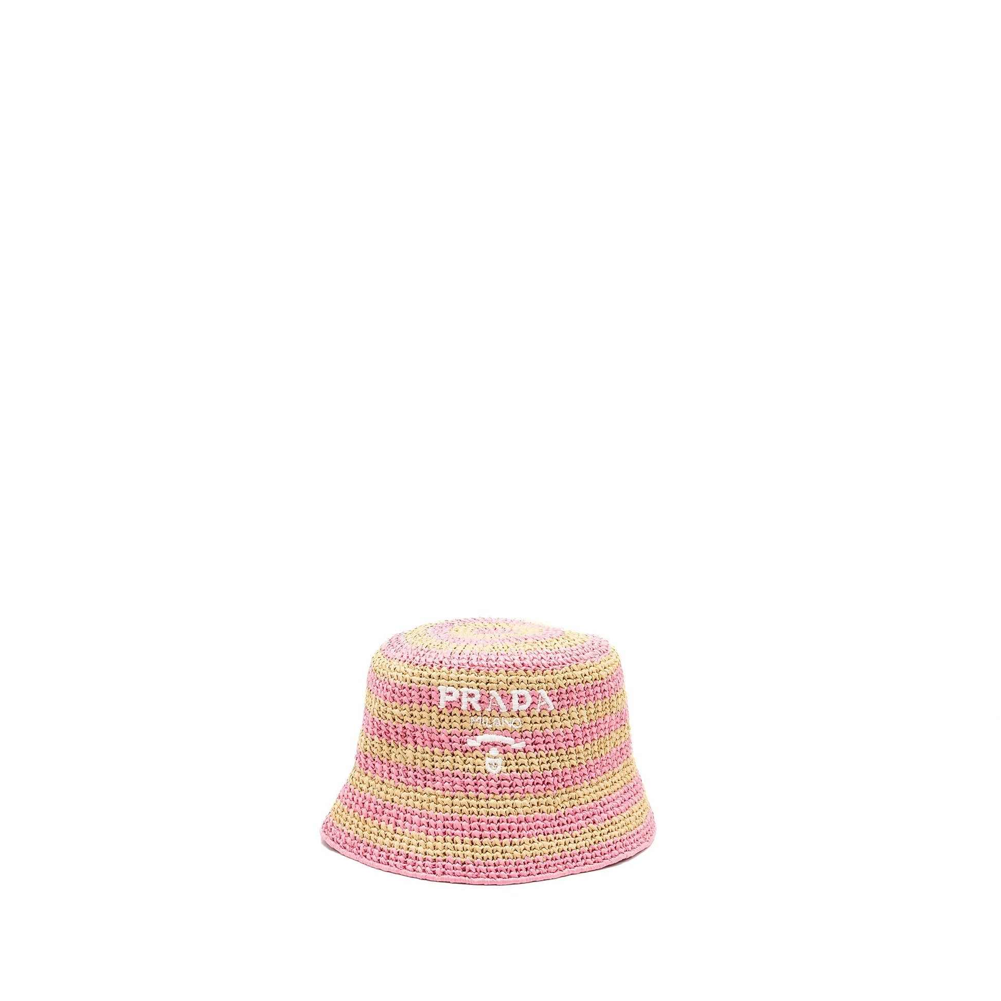 Prada Size M Bucket Hat Handbag Raffia Pink Bucket Bag