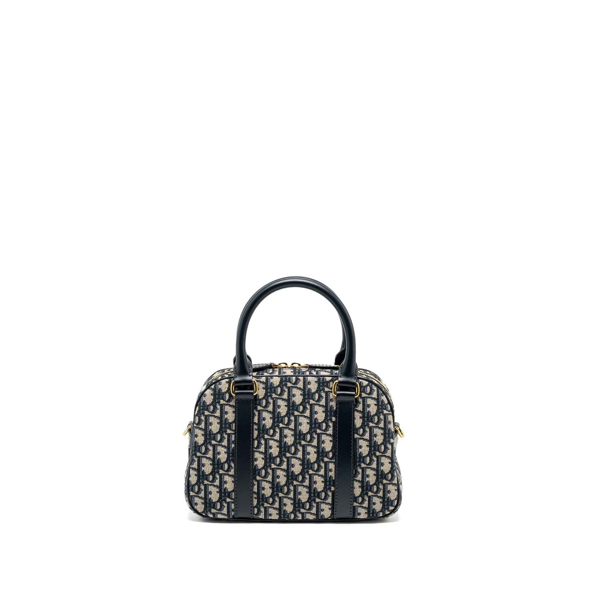 Dior Bowling Purse Oblique Handbag Canvas Blue Travel Bag