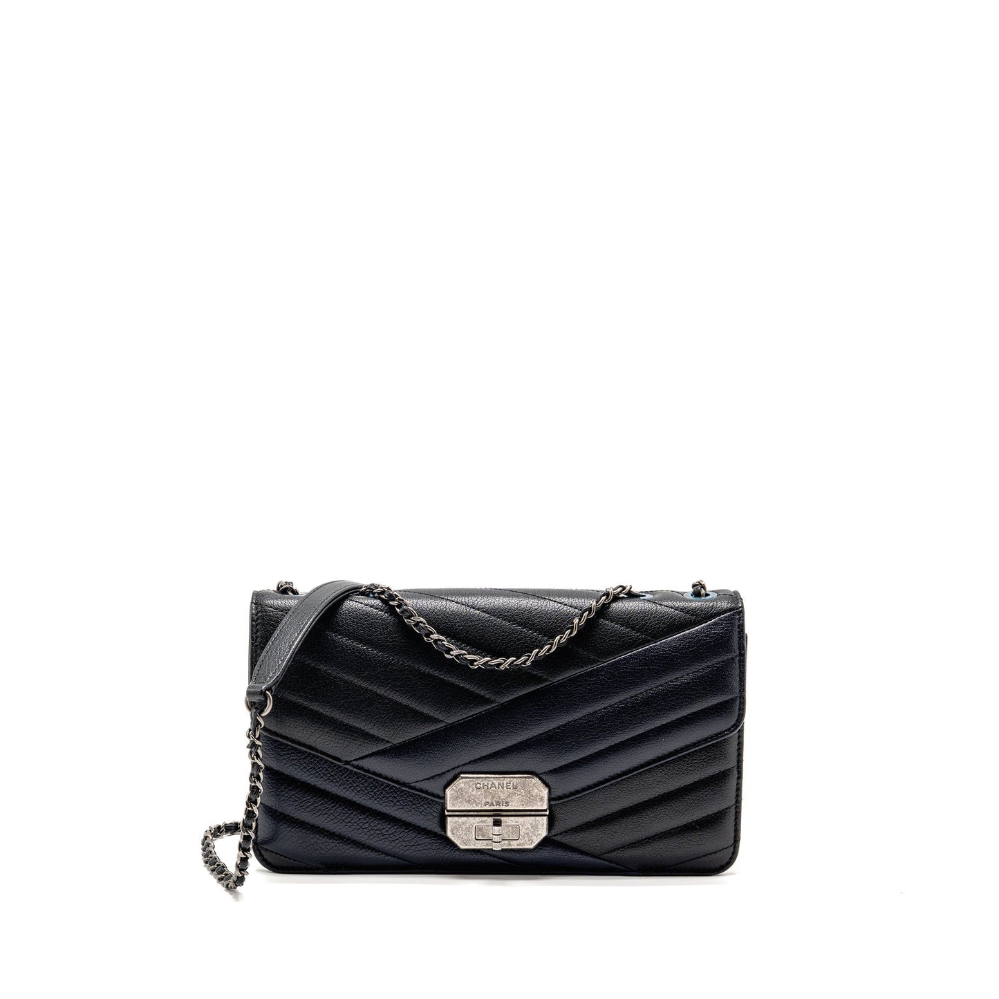 Chanel Envelop ck Navy Ruthenium Hardware Black Silver Shoulder Bag