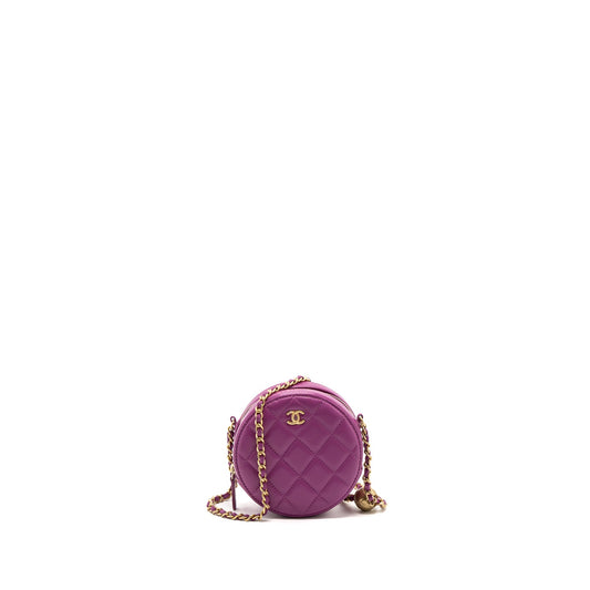 Chanel pearl crush round Lambskin purple GHW Clutch Bag