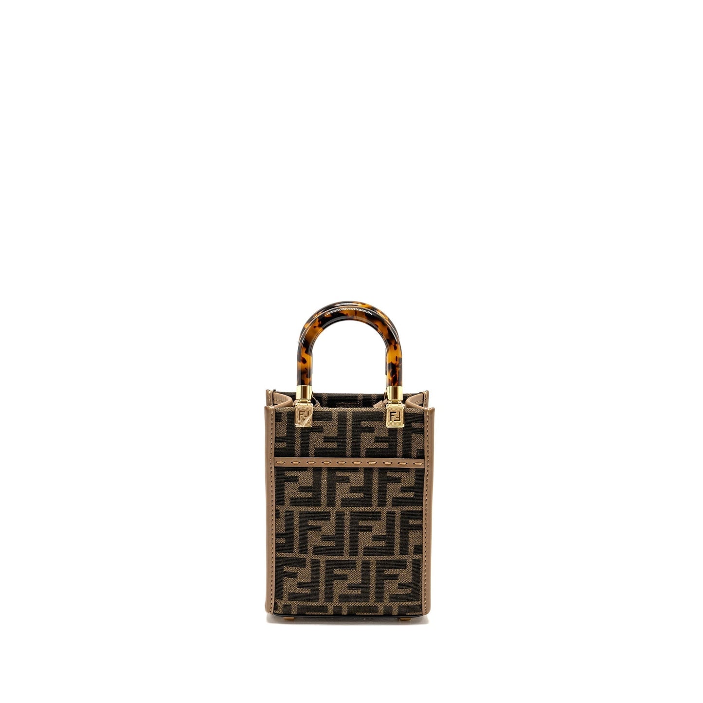 Fendi Sunshine Shopper Purse Calfskin Canvas Brown Mini Travel Bag Fendi Multicolor