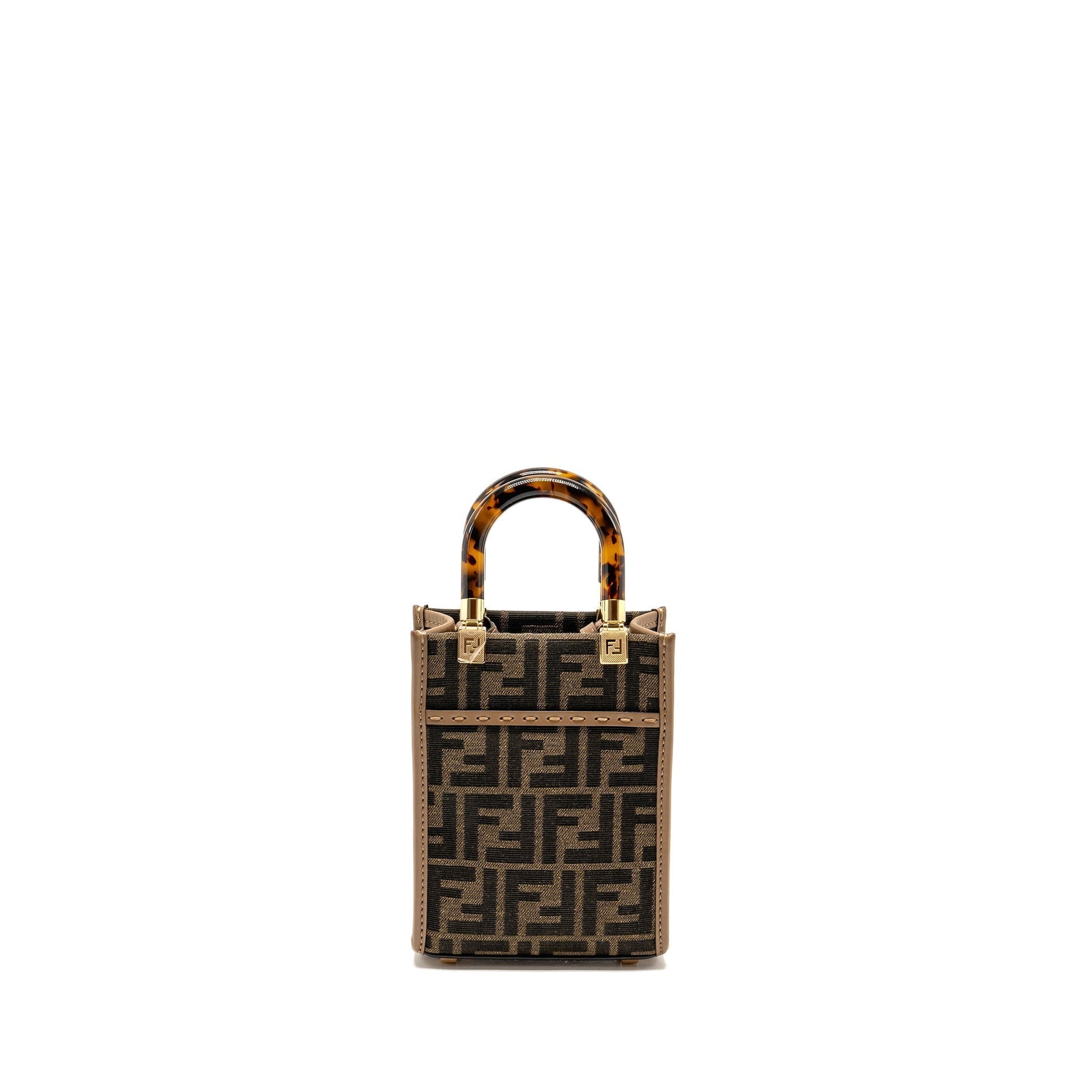 Fendi Sunshine Shopper Purse Calfskin Canvas Brown Mini Travel Bag Fendi Multicolor