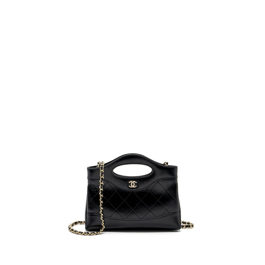 Chanel 24C 31 shiny calfskin LGHW microchip Black Clutch Bag Black Lghw