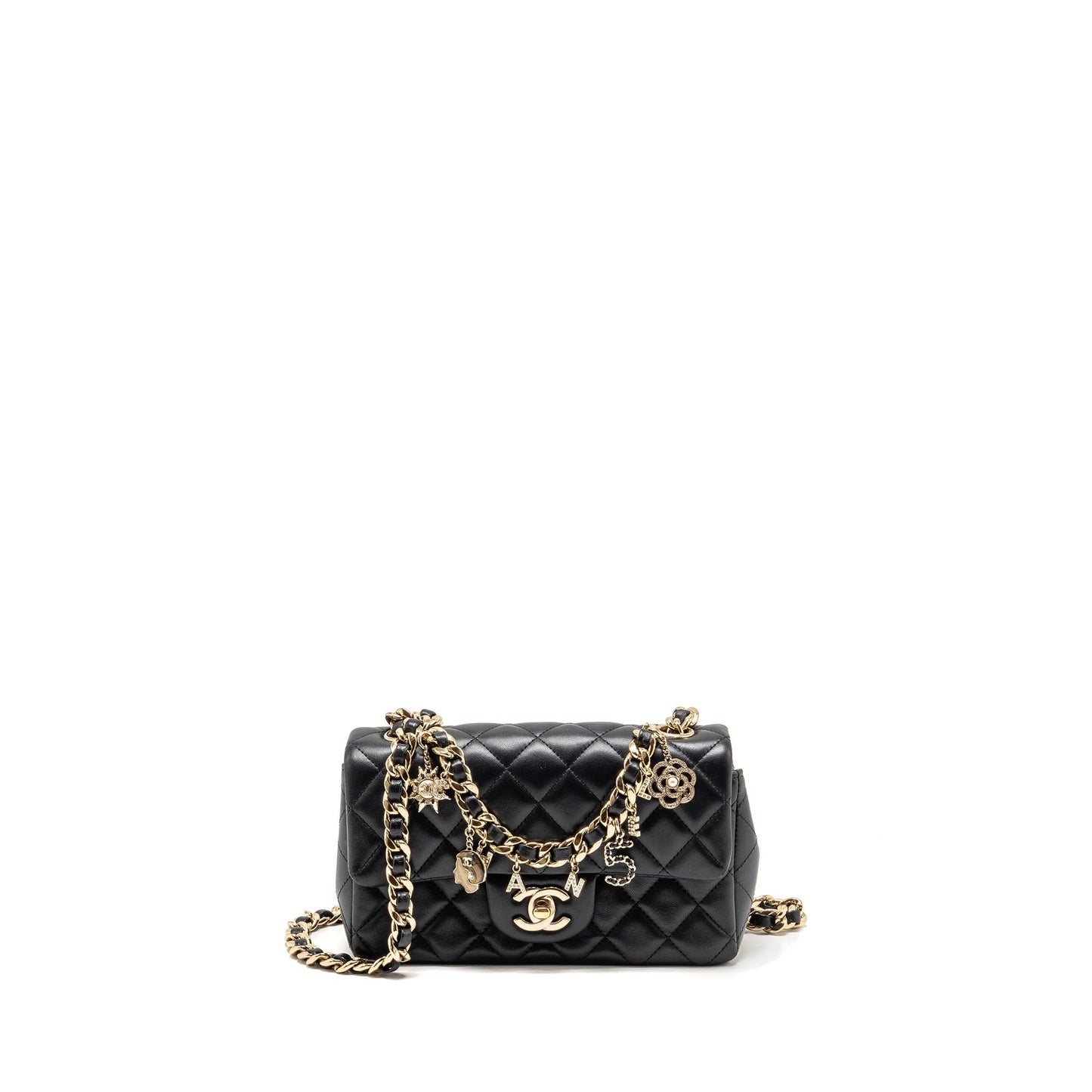 Chanel Coco Charms Rectangular Flap Lambskin LGHW Black Key Chain