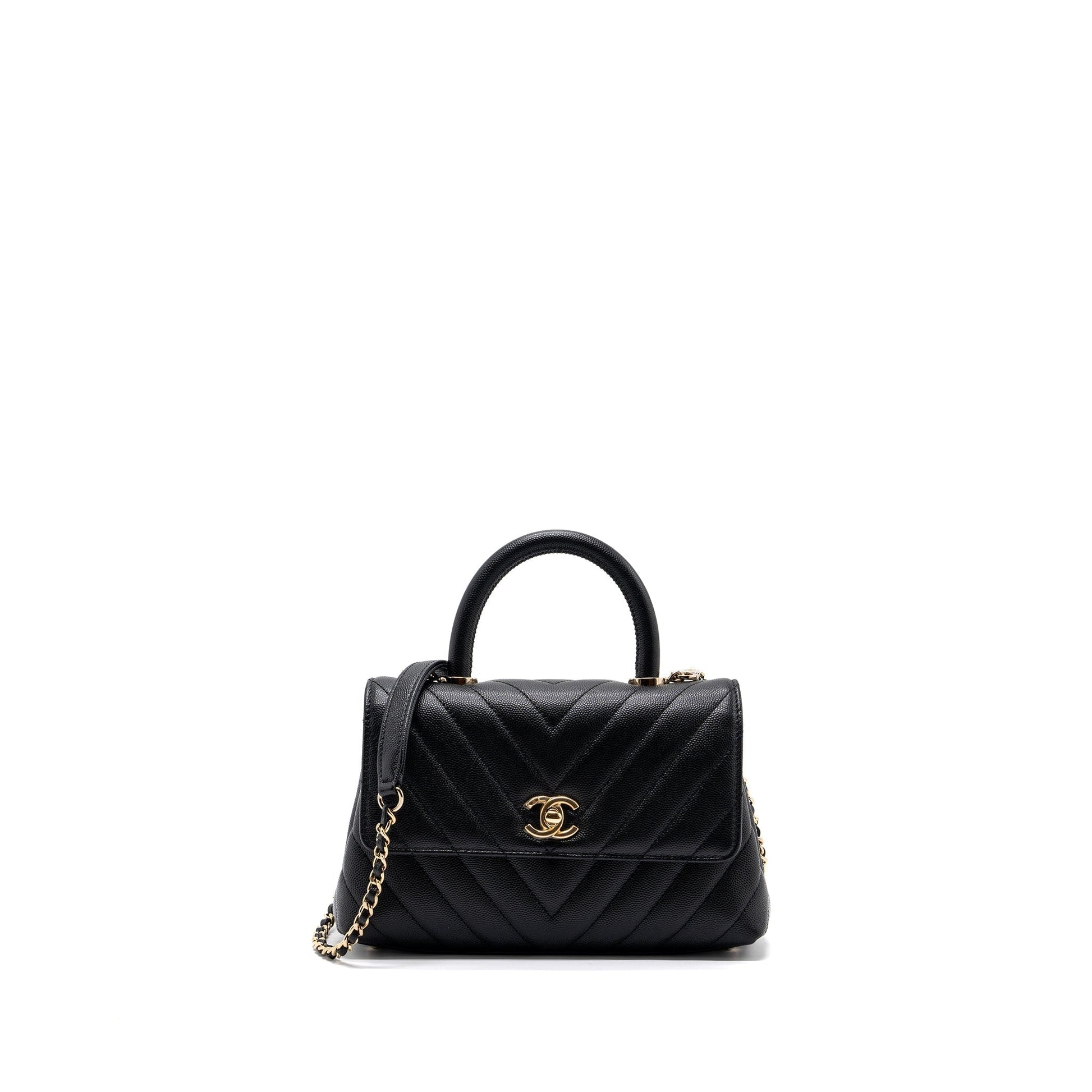 Chanel Coco Handle Chevron Caviar LGHW Black Small Handbag