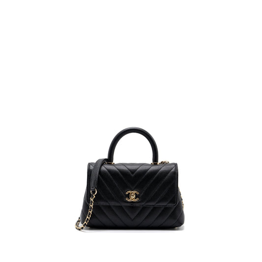 Chanel Coco Handle Chevron Caviar LGHW Black Small Handbag