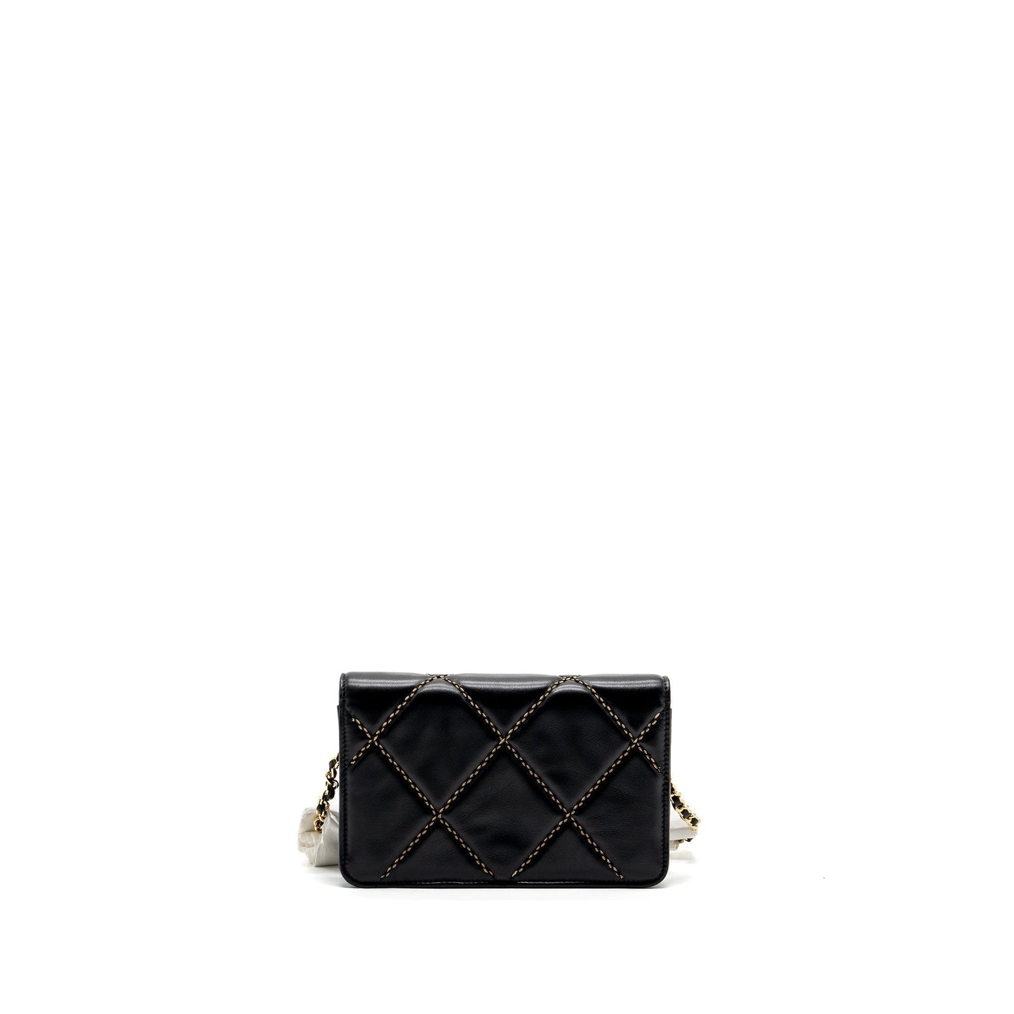 Chanel Quilted on Shiny Calfskin GHW Microchip Black Wallet Case