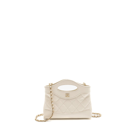 Chanel 31 Shiny Lambskin LGHW microchip White Clutch Bag