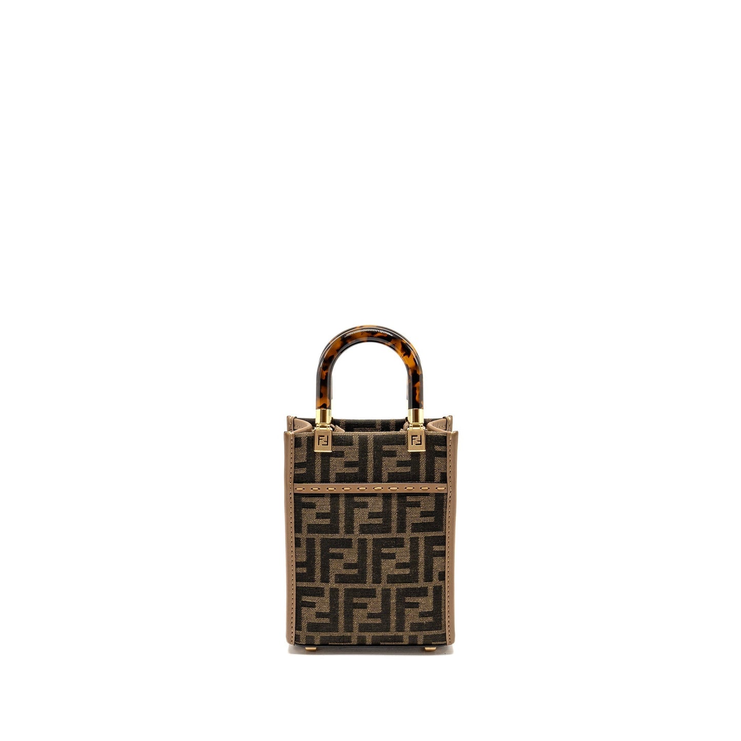 Fendi Sunshine Shopper Purse Calfskin Canvas Brown Mini Travel Bag Fendi Multicolor
