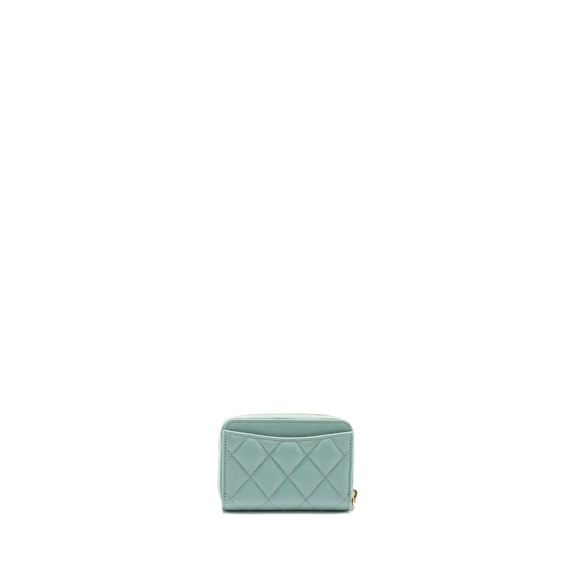 Chanel Zip Card Holder Caviar Light LGHW Green Wallet Case