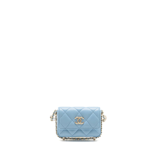 Chanel Flap Chaim Lambskin Light LGHW Blue Clutch Bag
