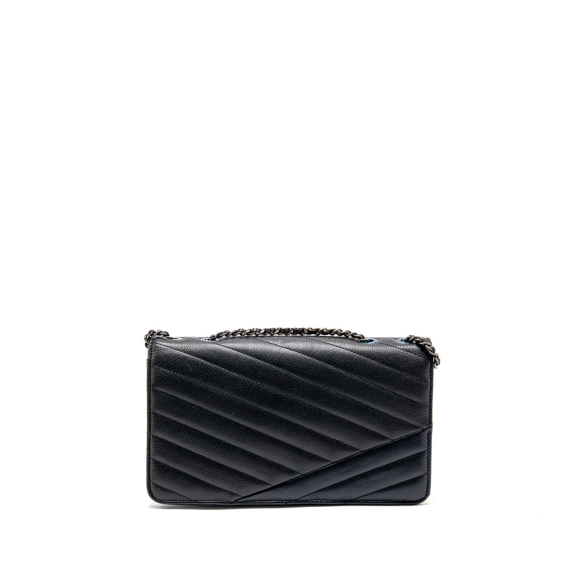 Chanel Envelop ck Navy Ruthenium Hardware Black Silver Shoulder Bag