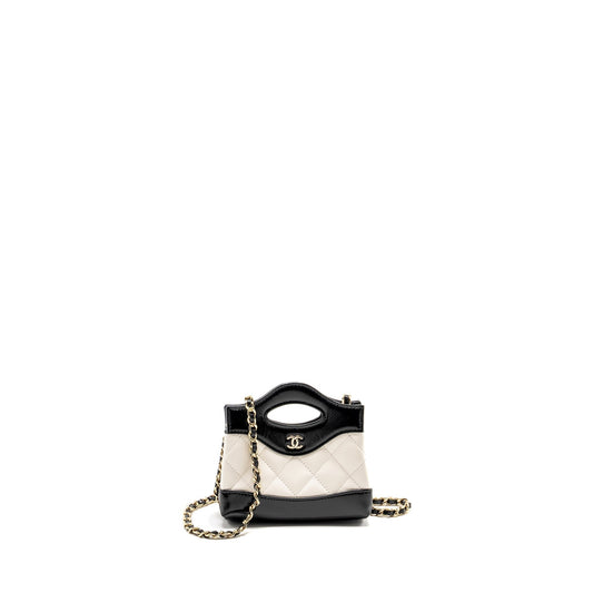 Chanel 31 Nano Shiny Lambskin LGHW Microchip Black White Clutch Bag
