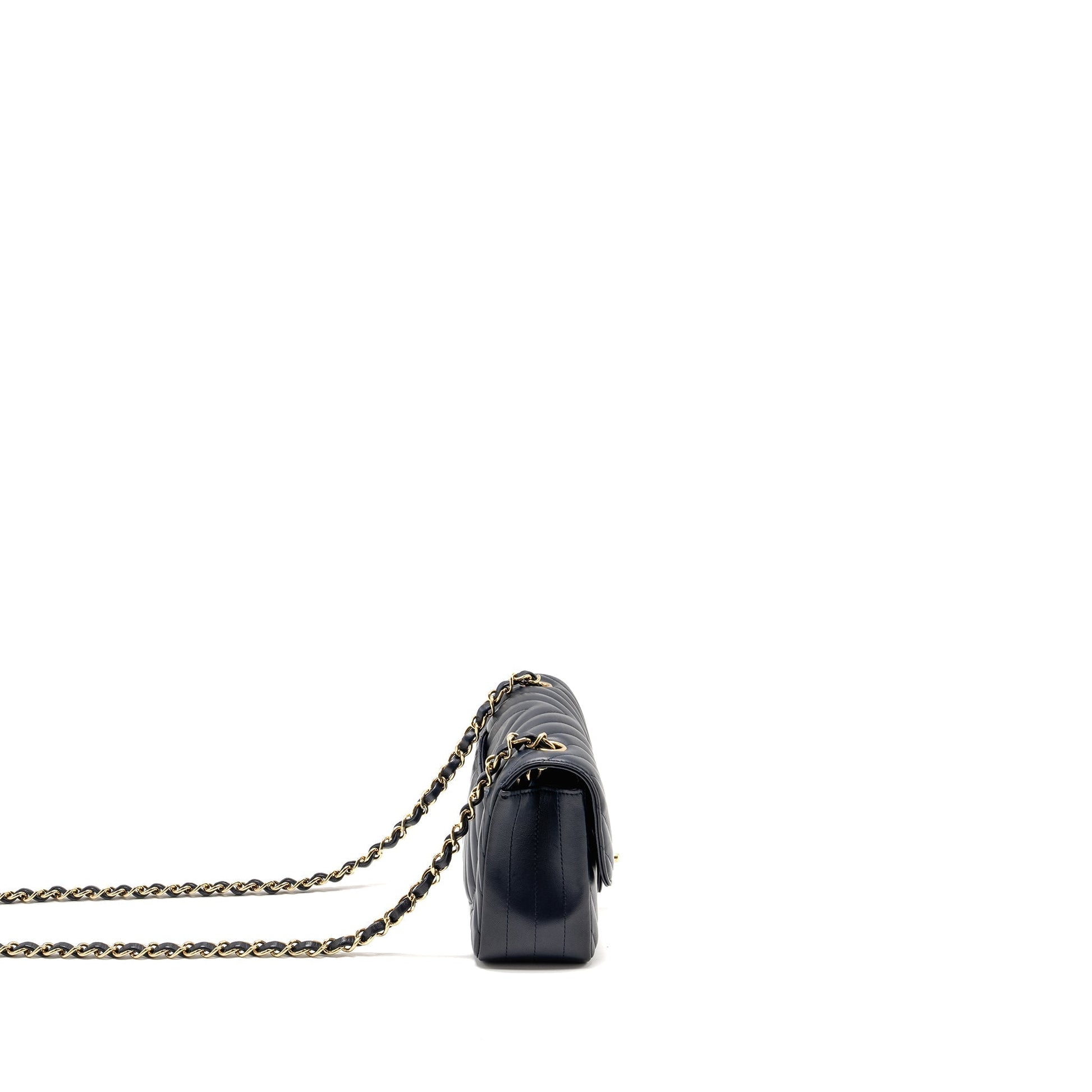 Chanel Rectangular Flap Chevron Lambskin Navy LGHW Shoulder Bag