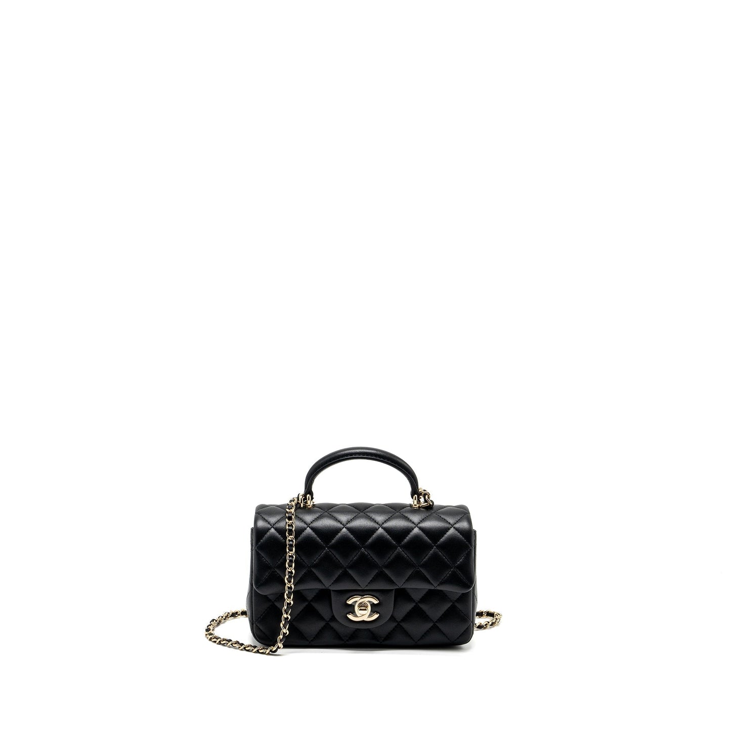Chanel Top Handle Rectangular Flap Lambskin LGHW Black Shoulder Bag Lghwmicrochip 2