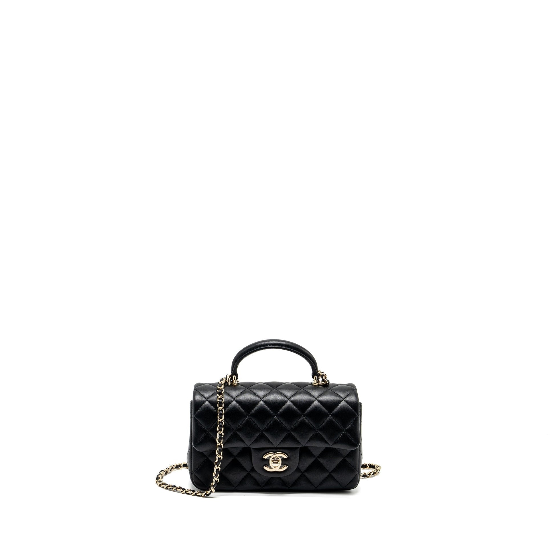 Chanel Top Handle Rectangular Flap Lambskin LGHW Black Shoulder Bag Lghwmicrochip 2