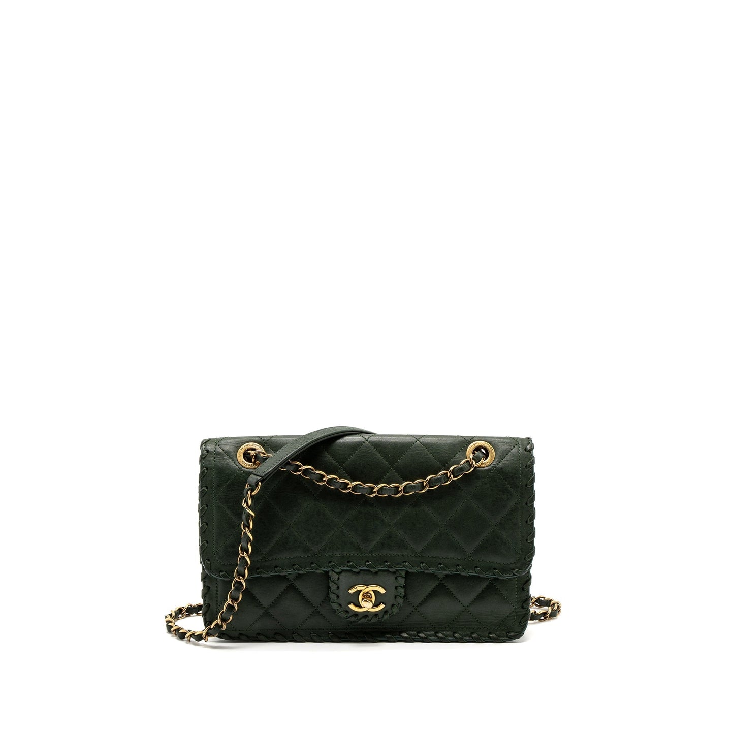 Chanel quilted flap calfskin ruthenium GHW Green Shoulder Bag